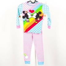 Disney Store Mickey Minnie Mouse Pajamas 5 Girls 2 Pc Rainbow Striped Pink Heart - £19.48 GBP