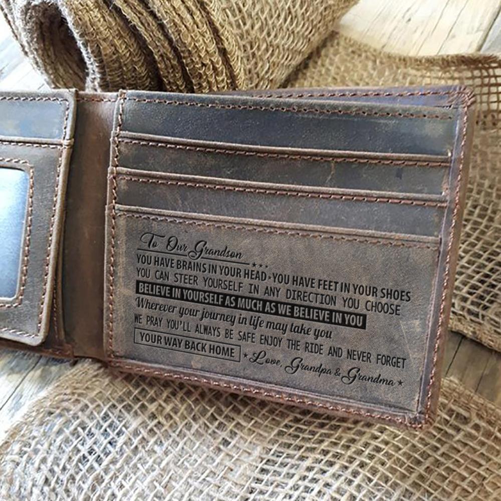 Great Gift For Grandson Engraved Leather Wallet Perfect Gift For Your