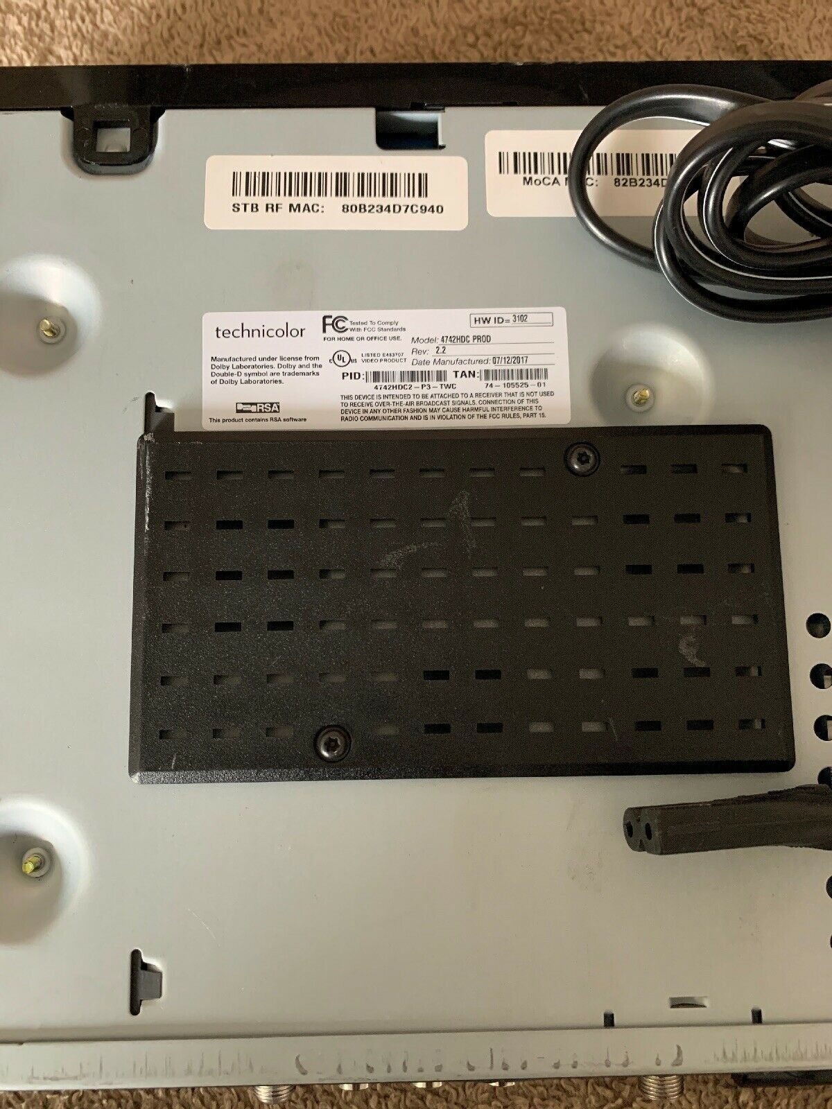 Cisco Technicolor 4742HDC High Def HD TV Cable Box Receiver NO REMOTE