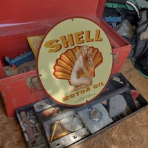Vintage 1902 Shell Motor Oil Royal Dutch Shell Porcelain Gas & Oil Pump Sign - $125.00