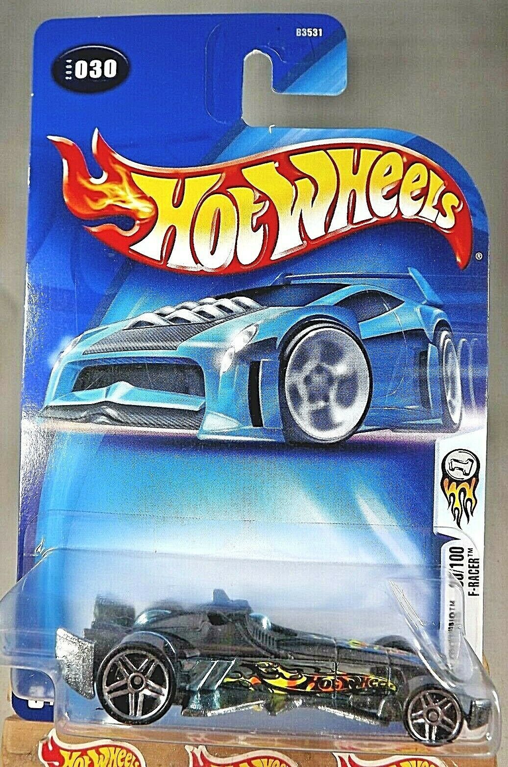 2004 Hot Wheels First Editions 30/100 F-RACER Metal Base Blue-Chrome Side Varia