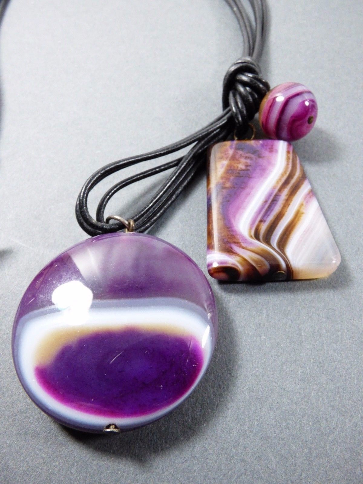 Athens Protasis Purple Agate Pendants Charms triple cord necklace ...