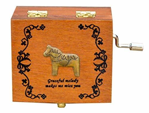 PANDA SUPERSTORE Horse Classic Wooden Mini Clockwork Musical Box Decorative Box