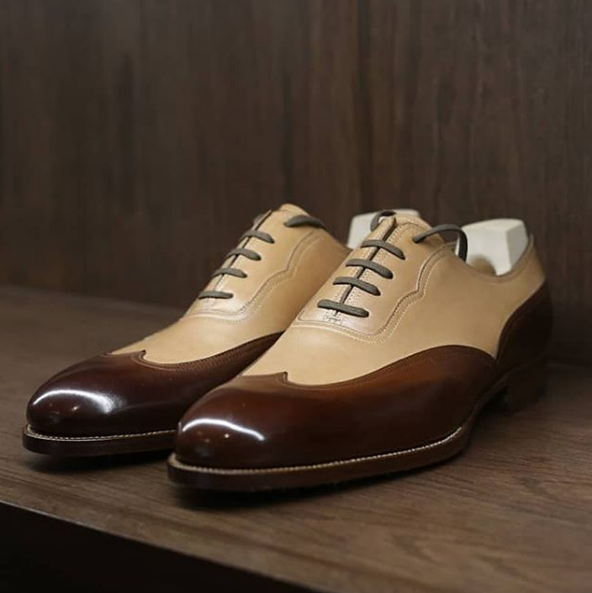 New Handmade men tan and brown shoes, wingtip dress shoes, oxford leather shoes