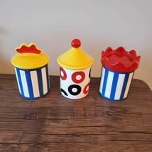 Vintage Waechtersbach Canister Set, made in Spain, Colorful Stripes Dots Rooster