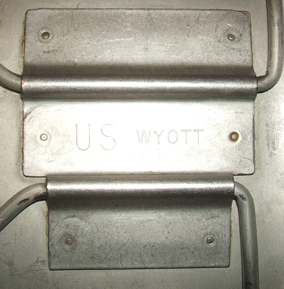 US Army stainless steel canteen cup "butterfly" handles, Wyott; no date
