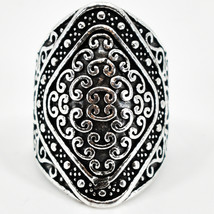 Bohemian Ornate Victorian Vintage Inspired Silver Tone Geometric Statement Ring image 1