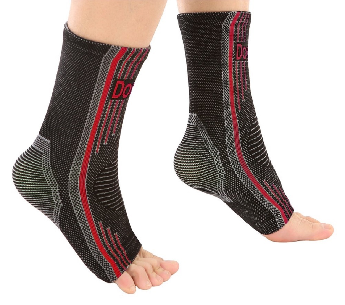 Doc Miller Ankle Brace Compression - Support Sleeve 1 Pair for Injury(Red, XXL)