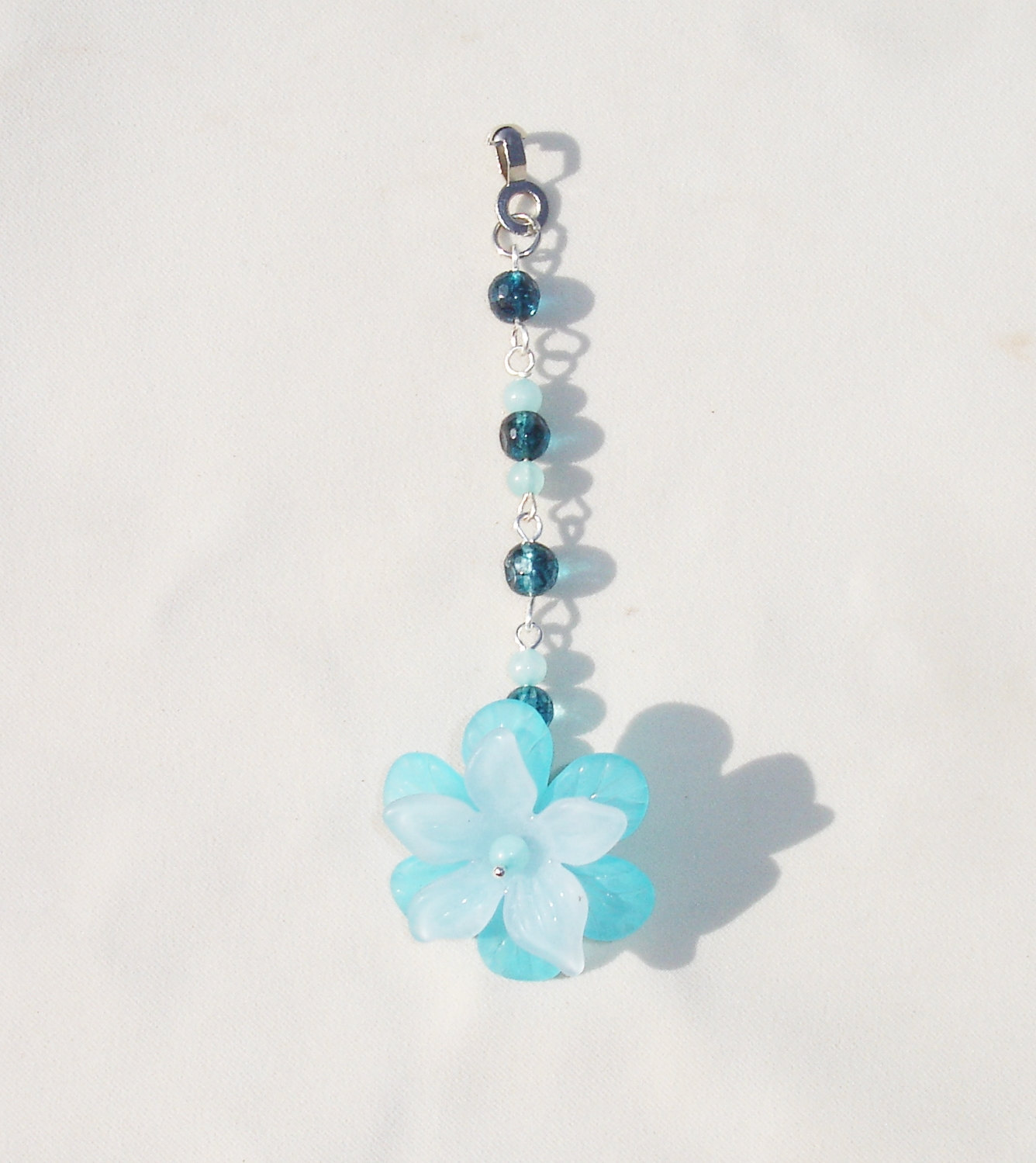 Handmade Blue Floral Charm Ceiling Fan Light Chain Pull Home Decor