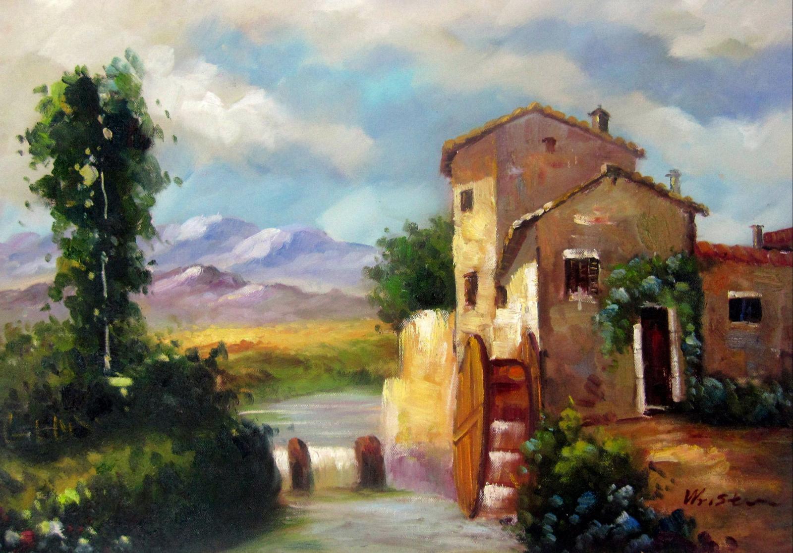 Waterwheel 20x28 in. stretched Oil Painting Canvas Art Wall Decor