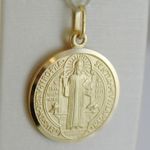 SOLID 18K YELLOW GOLD ST SAINT BENEDICT 21 MM MEDAL WITH CROSS, MADE IN ITALY image 2