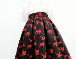 Women Vintage Inspired Red Black Midi Party Skirt Wool-blend Pleated Party Skirt image 5