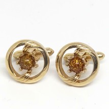 Vintage men swank shiny gold tone mid century design cufflinks set - $40.10