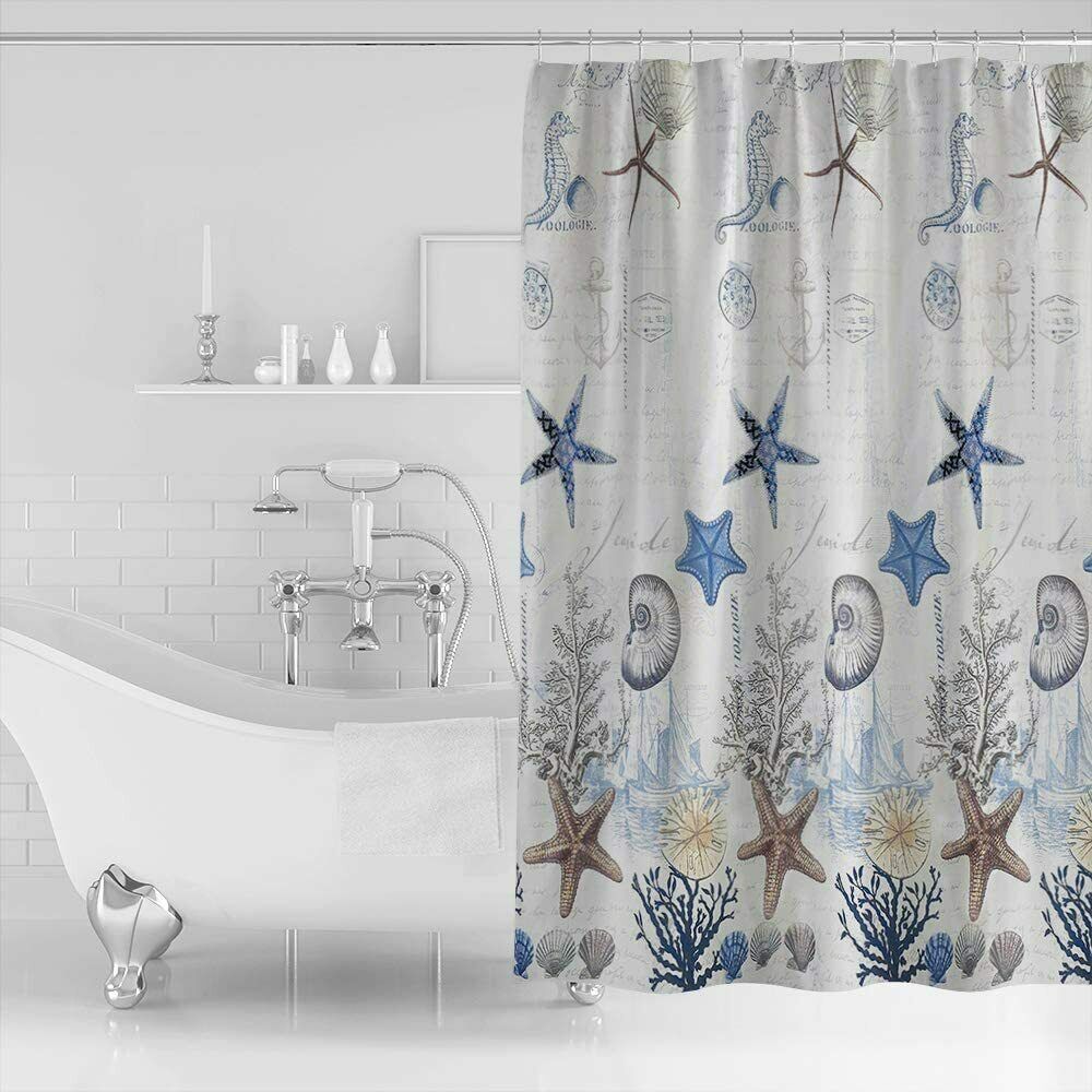 Nice Small Stall Shower Curtain Coastal Decor Seashell Fabric Shower