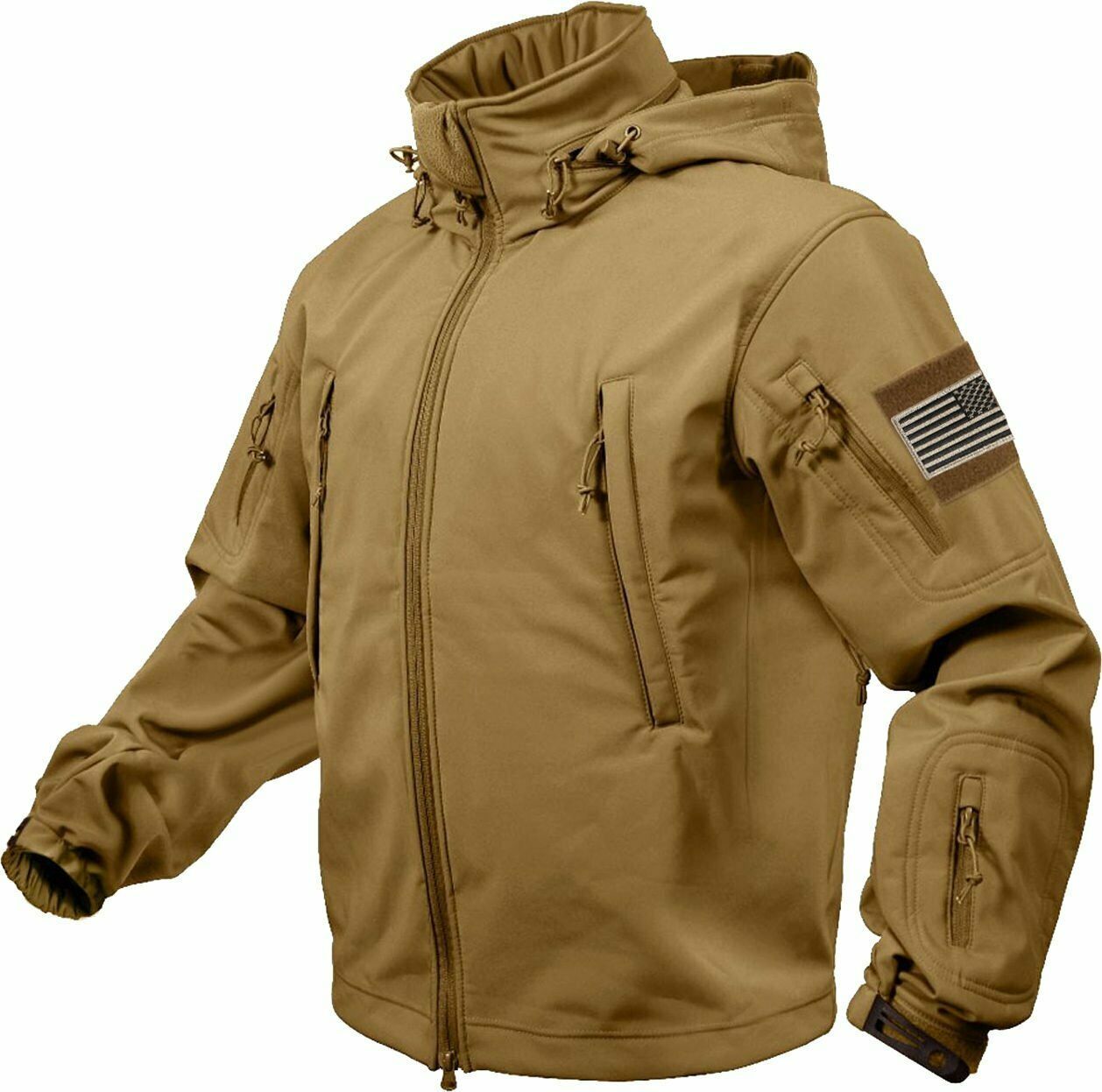 Coyote Brown Special Ops Soft Shell Waterproof Military Jacket w US ...