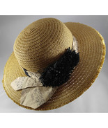 Women’s Sonoma Straw Wide Brim Floppy Hat Sunhat w John Kaldor Tie &amp; Bla... - $64.99