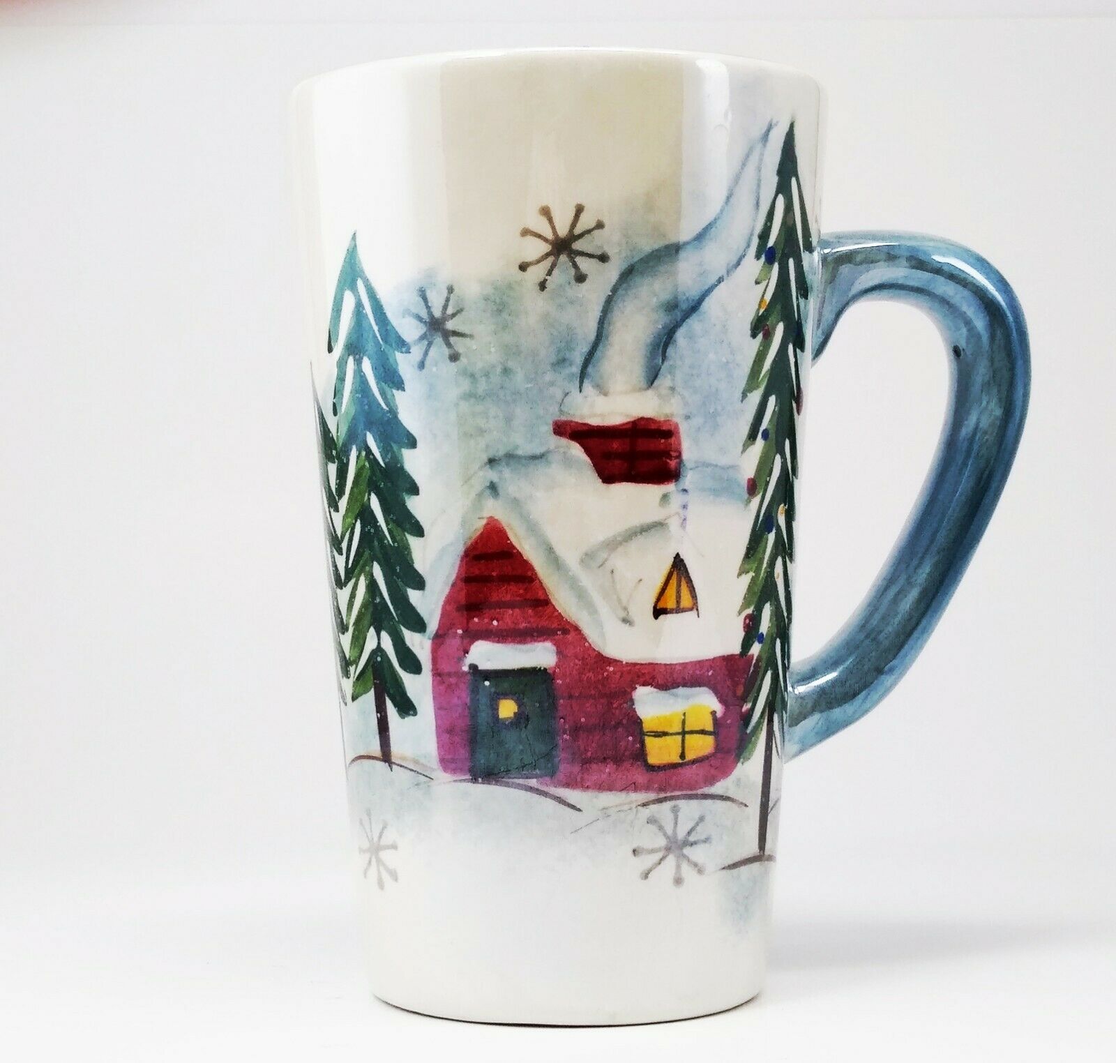 Royal Seasons Tall Coffee Mug Winter Red House Blue Handle Cup - Mugs