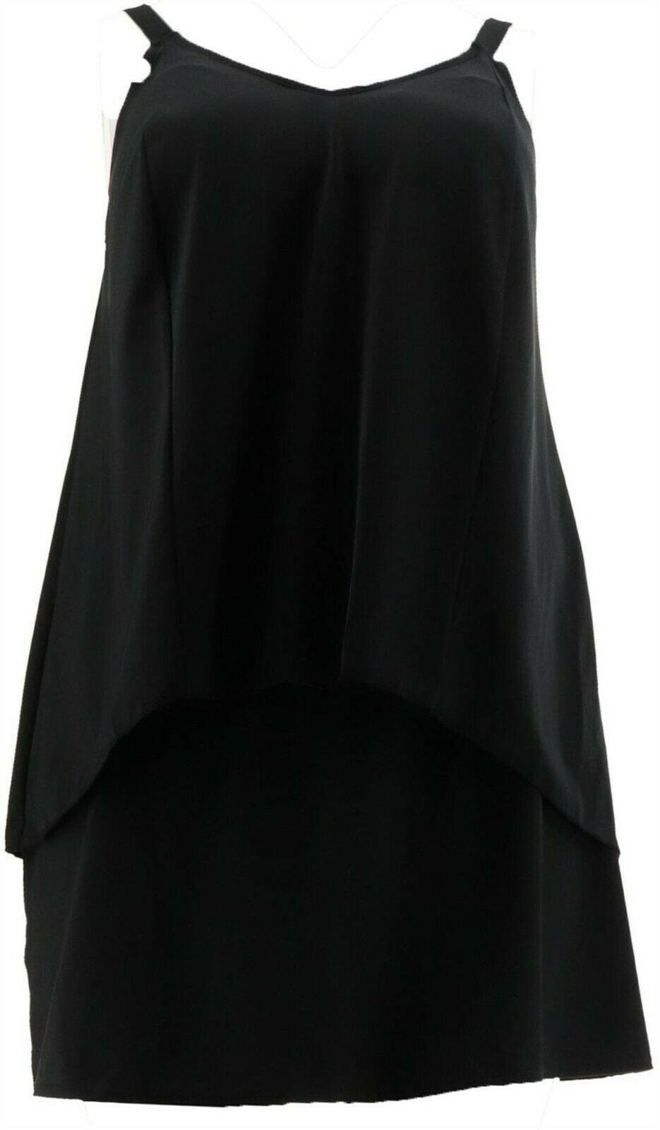 Denim & Co Beach Hi-Low Tankini Swimsuit Skirt Black 12 NEW A303155