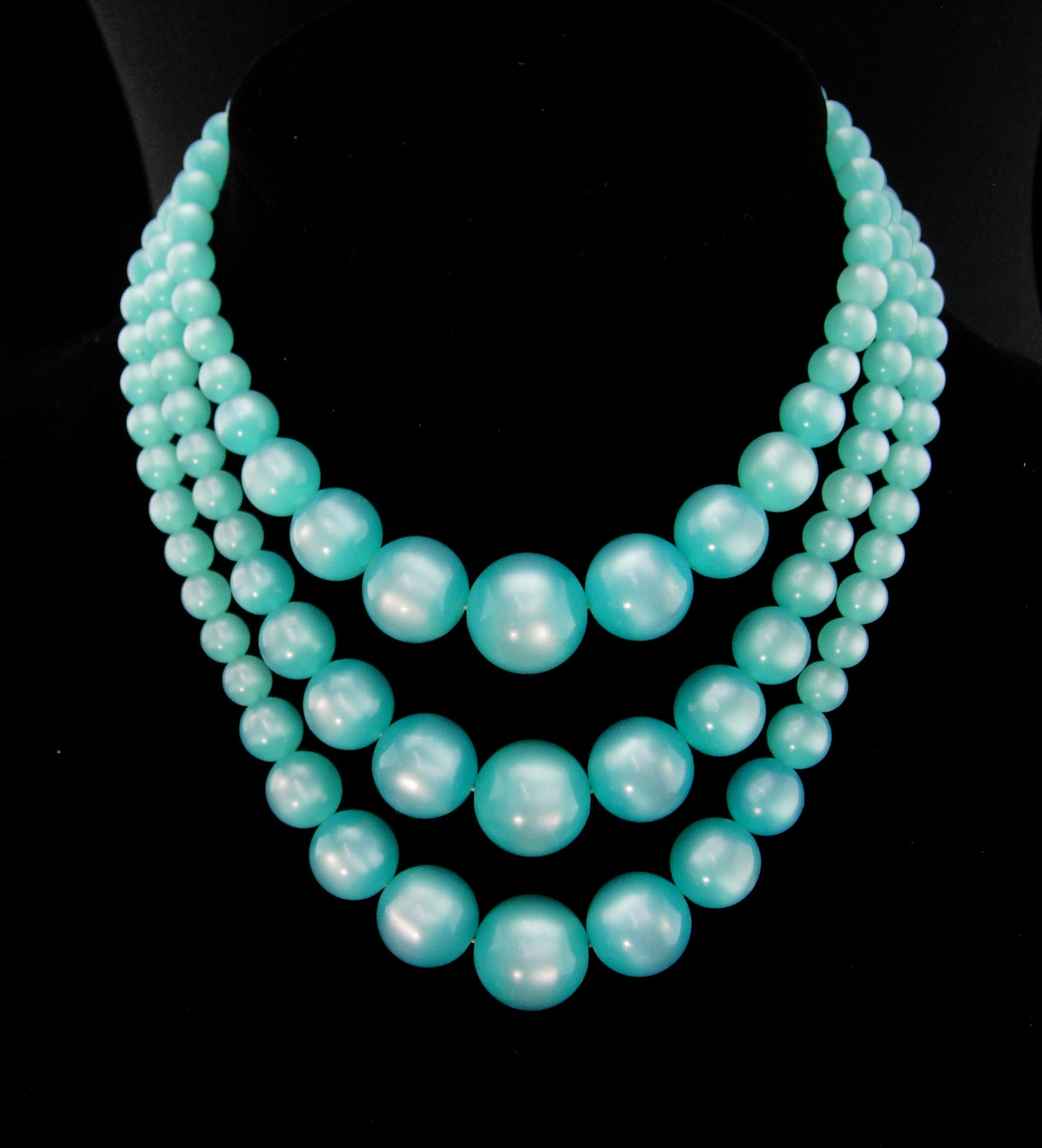 Primary image for Vintage moonglow necklace / turquoise 3 strand choker - retro aqua costume jewel