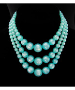 Vintage moonglow necklace / turquoise 3 strand choker - retro aqua costu... - $95.00