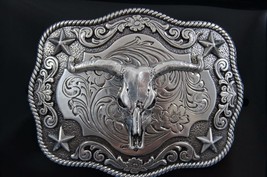 Nocona Western Belt Buckle Longhorn Roped Edge Steer Skull Silver 3798664 - $22.00