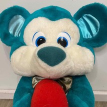 Vintage 1994 Nanco Mouse Bear Valentine Heart Plush 16” Turquoise Teal - $14.50