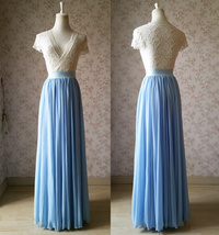 Blue Wedding Chiffon Skirt Flowy Blue Bridesmaid Chiffon Skirts Plus Size image 6