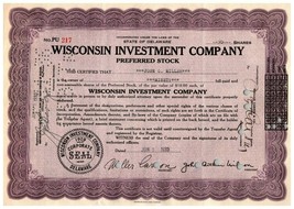 Vintage 1933 Wisconsin Investment Company Depression Stock Certificate - $16.12