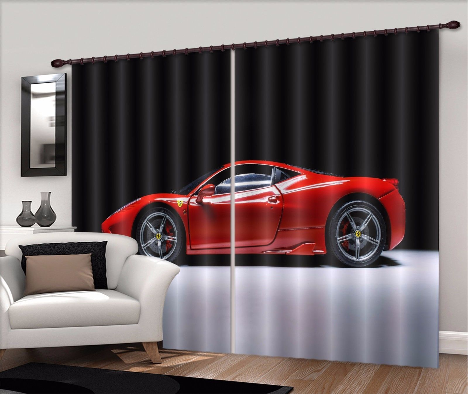 3D Ferrari Car Blockout Photo Curtain Printing Curtains Drapes Fabric ...