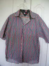 EUC XL Xlarge Mens Wine Green Navy Stripe Tommy Hilfiger Button Front Shirt - $19.99