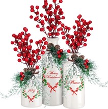 Artificial Christmas Ceramic Vase 3 Piece Set Flocked With Mixed And 12 Pcs - $50.99