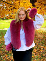 Fox Fur Stole 55' (140cm) Saga Furs Raspberry Pink Fur With Tails as Wristbands image 6