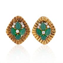 Cartier 1960 18K Yellow Gold Green Cabochon And Diamond Earrings - $6,700.00