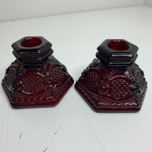 Avon 1876 Cape Cod Collection Candle Holders Set of 2 Ruby Red Glass EUC - $18.00
