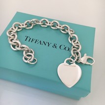 Tiffany &amp; Co LARGE Silver Blank Heart Tag Charm Bracelet Authentic FREE ... - $274.95