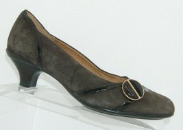 Sofft brown suede round toe sculpted button slip on block kitten heels 8W 7599 - $31.43