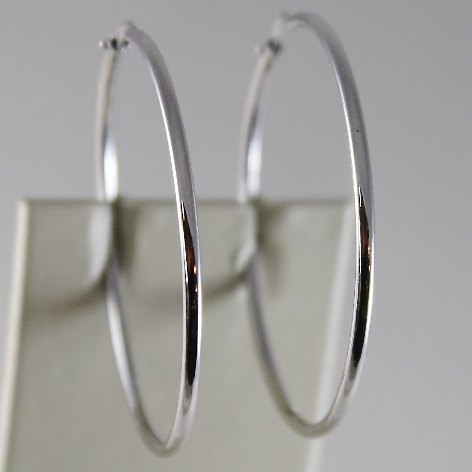 Primary image for 18K WHITE GOLD EARRINGS BIG CIRCLE HOOP 41 MM 1.61 INCH DIAMETER MADE IN ITALY