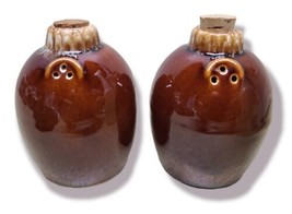Vintage  Hull Brown Drip Pottery USA Large Salt & Pepper Shakers w/ New Corks image 2