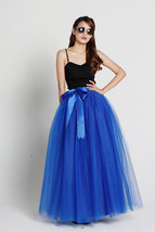 Blue Full Long Tulle Skirt Women Maxi Tulle Skirt Long Prom Skirts Plus Size