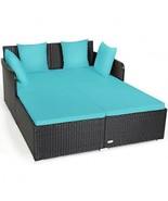 Outdoor Patio Rattan Daybed Thick Pillows Cushioned Sofa Furniture-Turqu... - $323.57