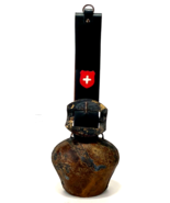 Rare Vintage Swiss Large Cow Bell w/ Leather Strap &amp; Buckle - Red Swiss ... - $748.00