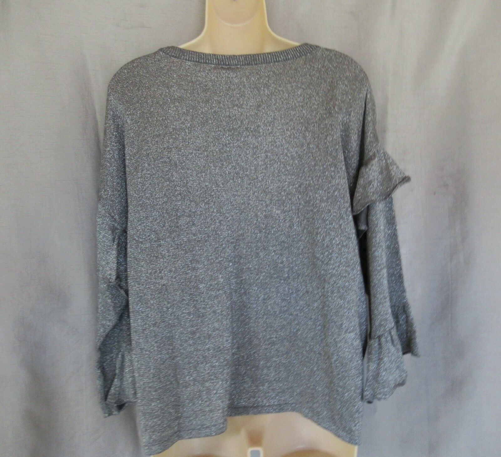 Moon & Madison sweater top L gray silver metallic ruffled bell sleeves ...