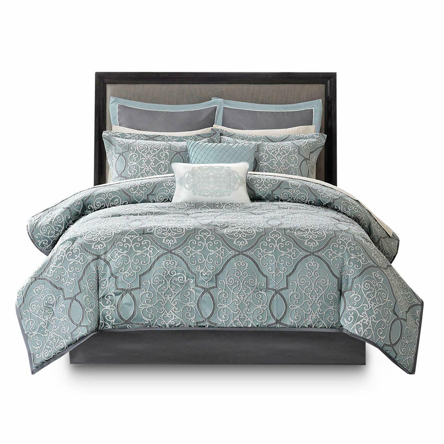 Madison Park Lavine 12 Piece Jacquard Comforter Set Blue Queen Comforters And Sets 