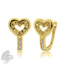 0.69CT 925 Silver Heart Canary Huggie Hoop Earrings 14K Gold Plated - $41.49