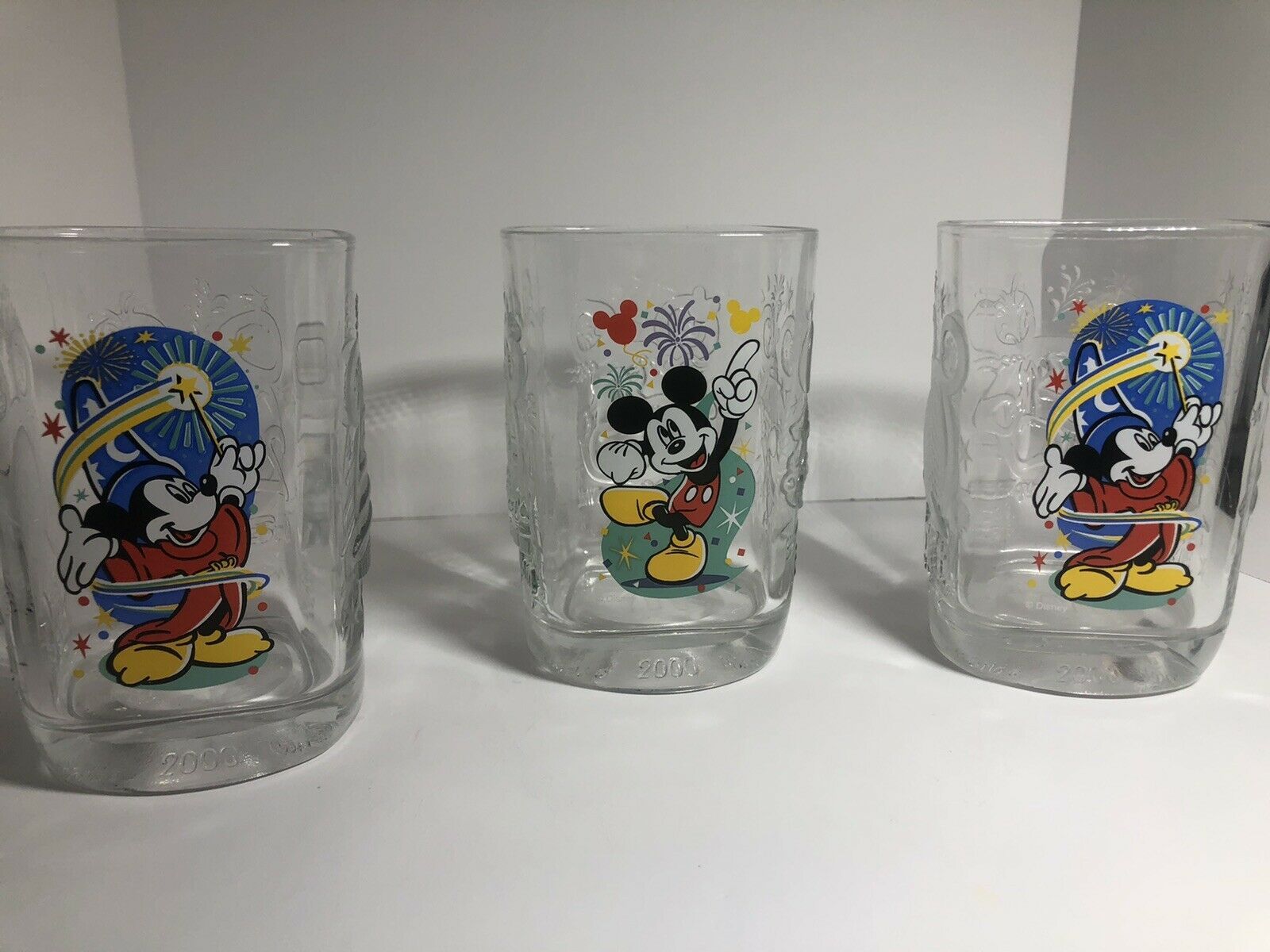 3 Disney McDonalds Mickey Mouse 2000 Celebration Square Glass Cups ...