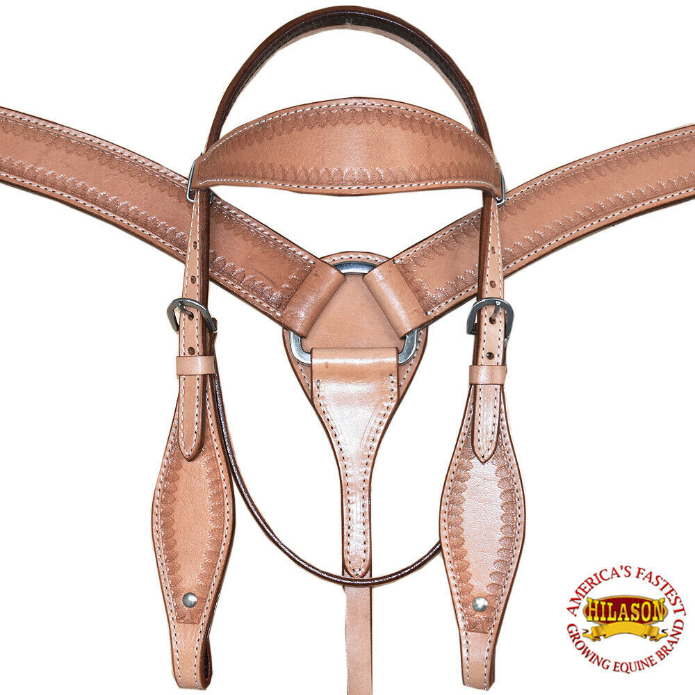 Hilason Western American Leather Horse Headstall Breast Collar Set Tan