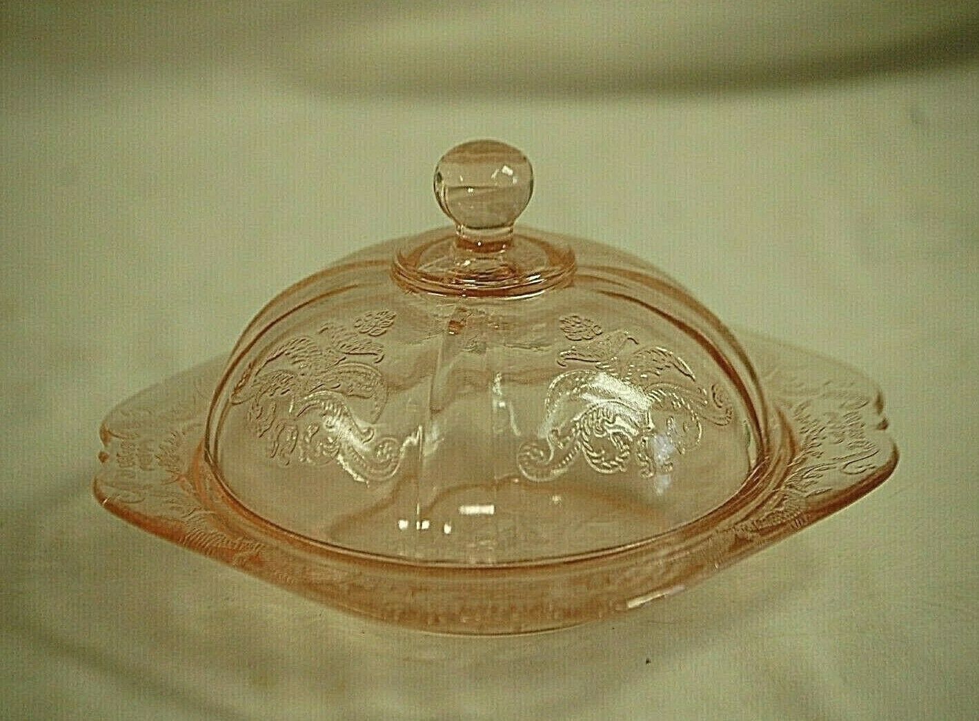 Madrid Pink by Federal 1930's Depression Glass Butter Dish w Dome Lid