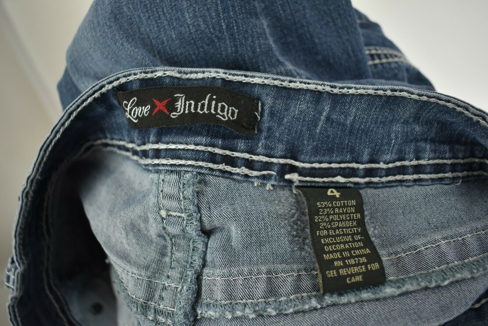 Love Indigo Women's Size 4 Premium Bling Rhinestone Denim Blue Jeans ...