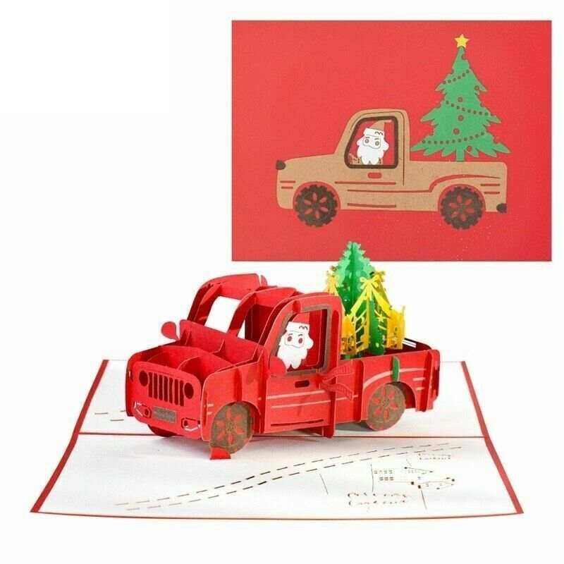 Primary image for 10pcs/lot Happy Holiday 3D Christmas Cards Pop-up Pickup Truck New Year Cards