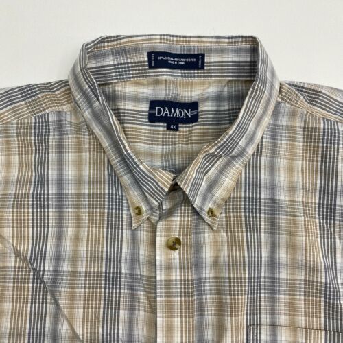 Damon Button Up Shirt Men's Size 4X Short Sleeve Tan Gray Plaid Casual ...